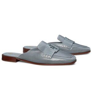 NIB Tory Burch Georgia Backless Leather Loafer Mule Blue US 7.5 8 8.5 AUTHENTIC